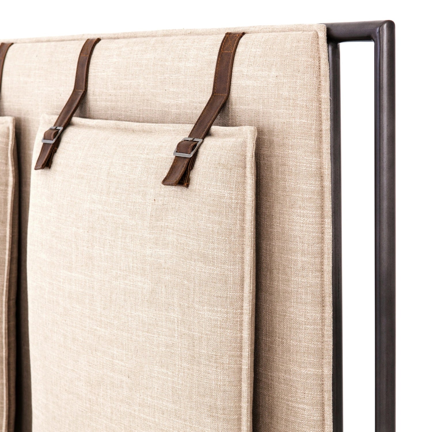 Fossil Fabric Upholstery And Black Finished Metal Legs King Size Bed