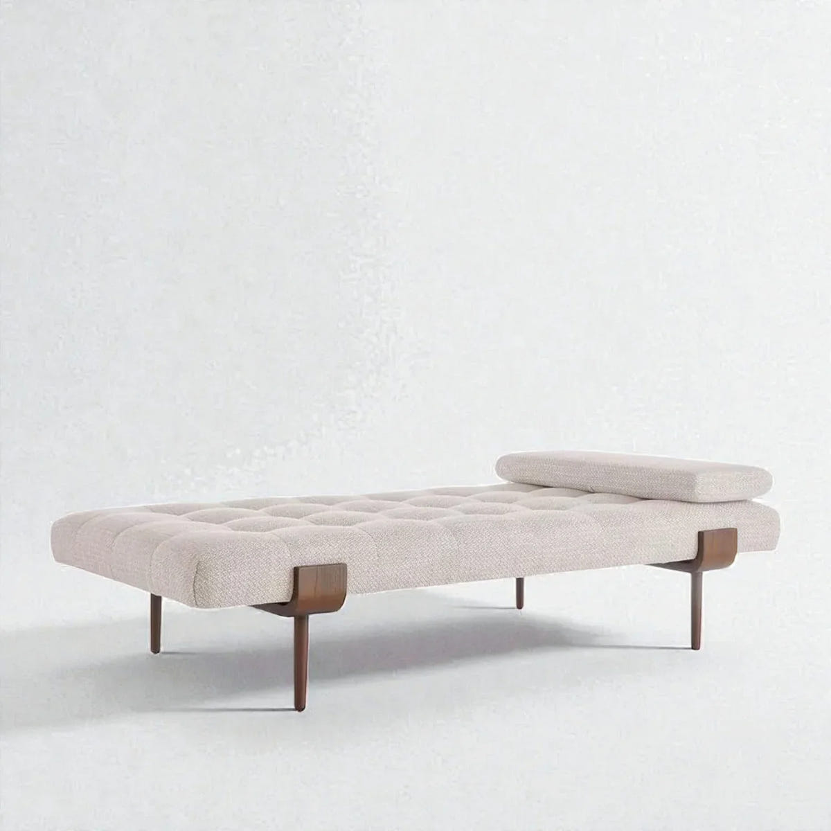 TUFTO Solid Bench Teak Wood Daybed with Fabric Upholstery | Modern Wooden Chaise Lounge