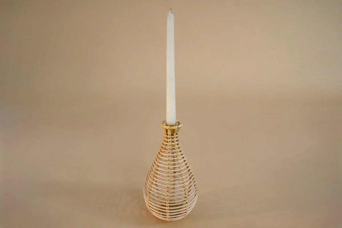 Pollen Candle Holder Set | Cane Weaving Decorative Candle Holders (Set of 2)