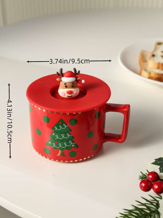 Christmas Ceramic Cup With Silicon Lid | Multipurpose Xmas Mug with Lid