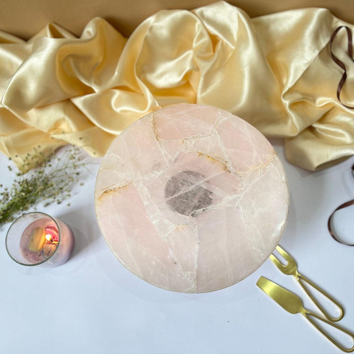 Rose Quartz Cake Stand with Metal Stand & Pastry Stand Tray for Dessert serving