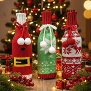 Woolen Christmas Wine Covers – Santa, Snowflake & Reindeer Design-Red Green
