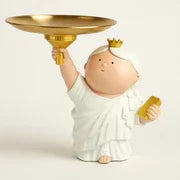 Resin Table Decor Statue with Golden Tray | Cute Lady Holding Plate Figurine