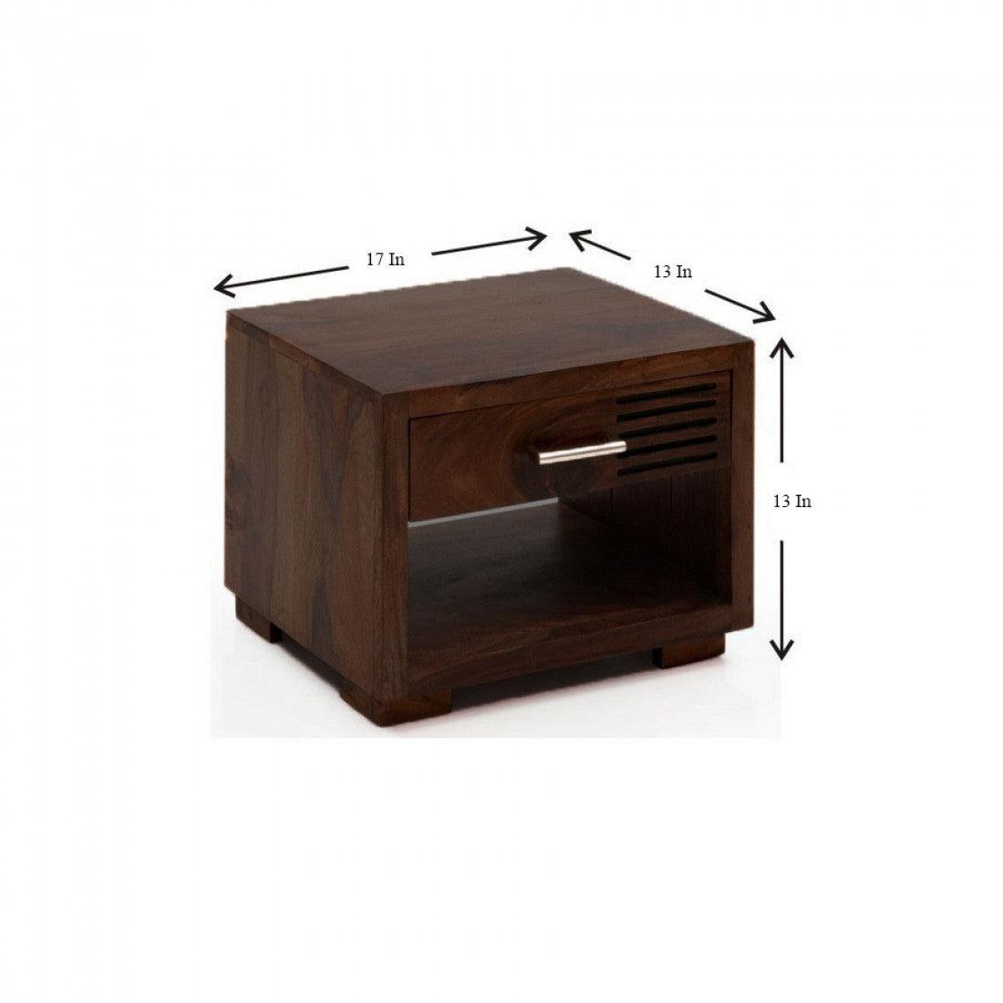 Provo Solid Sheesham Wood Bedside Table with Storage Drawer | Sofa Side Table for Bedroom & Living Room