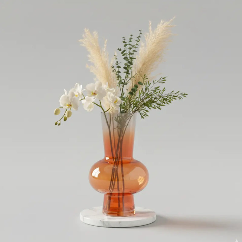 Orange Ombre Glass Flower Vase | Luxury Decorative Vase for Living Room