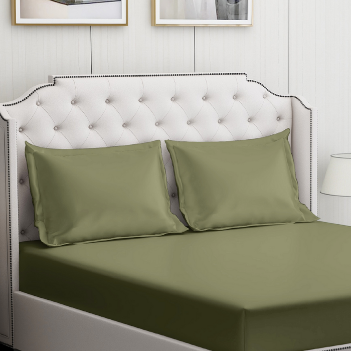 Green Cotton Bedding Set with 2 Pillow Covers | King Size