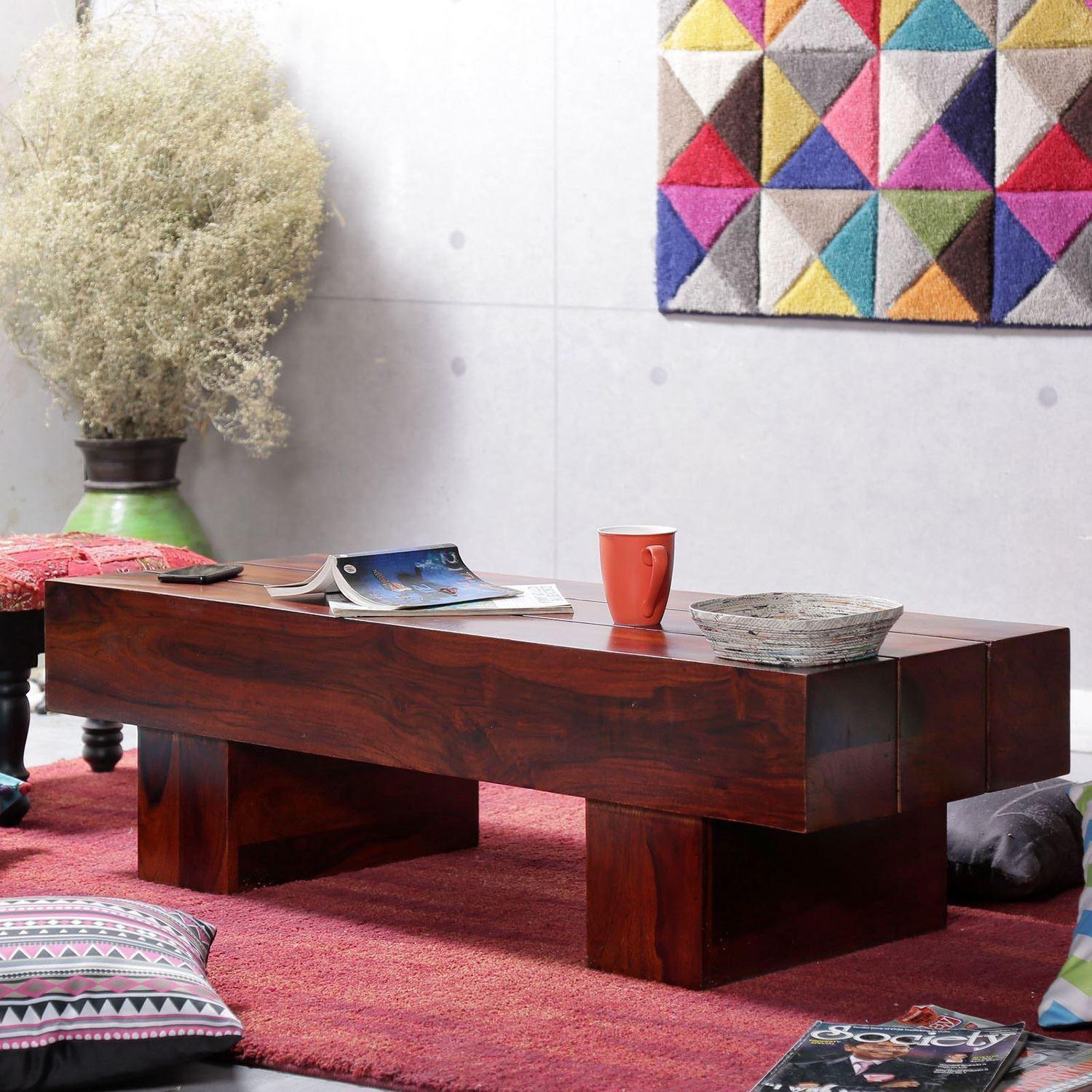 Logatto Sheesham Wood Coffee Table | Wooden Center Table for Living Room | Sofa Table