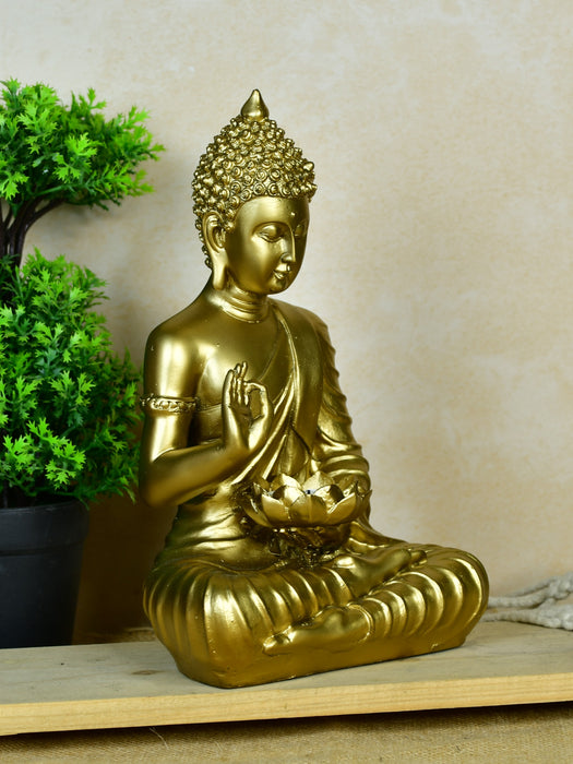 Buddha Figurine with Lotus |  Indian Home Decor - Unique Artisan Craft