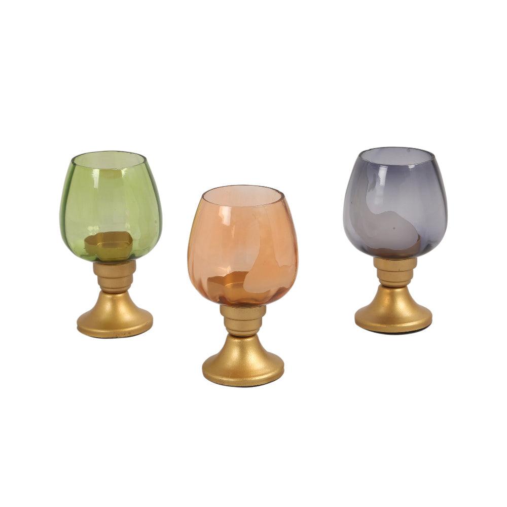Coloured Glass And Metal Tealight Holders (Set Of 3)