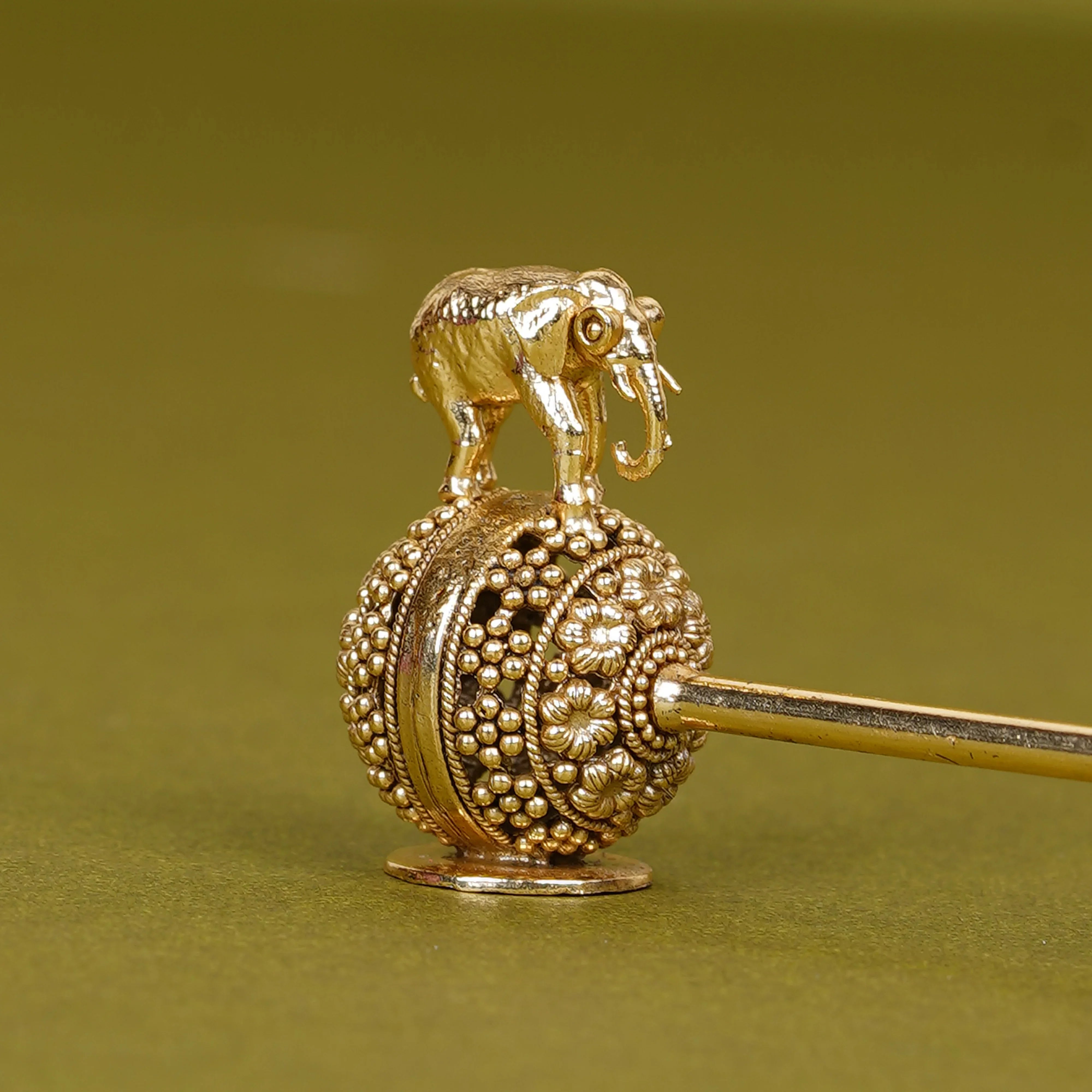 Gold Plated Brass Twin Elephant Spoon Rest