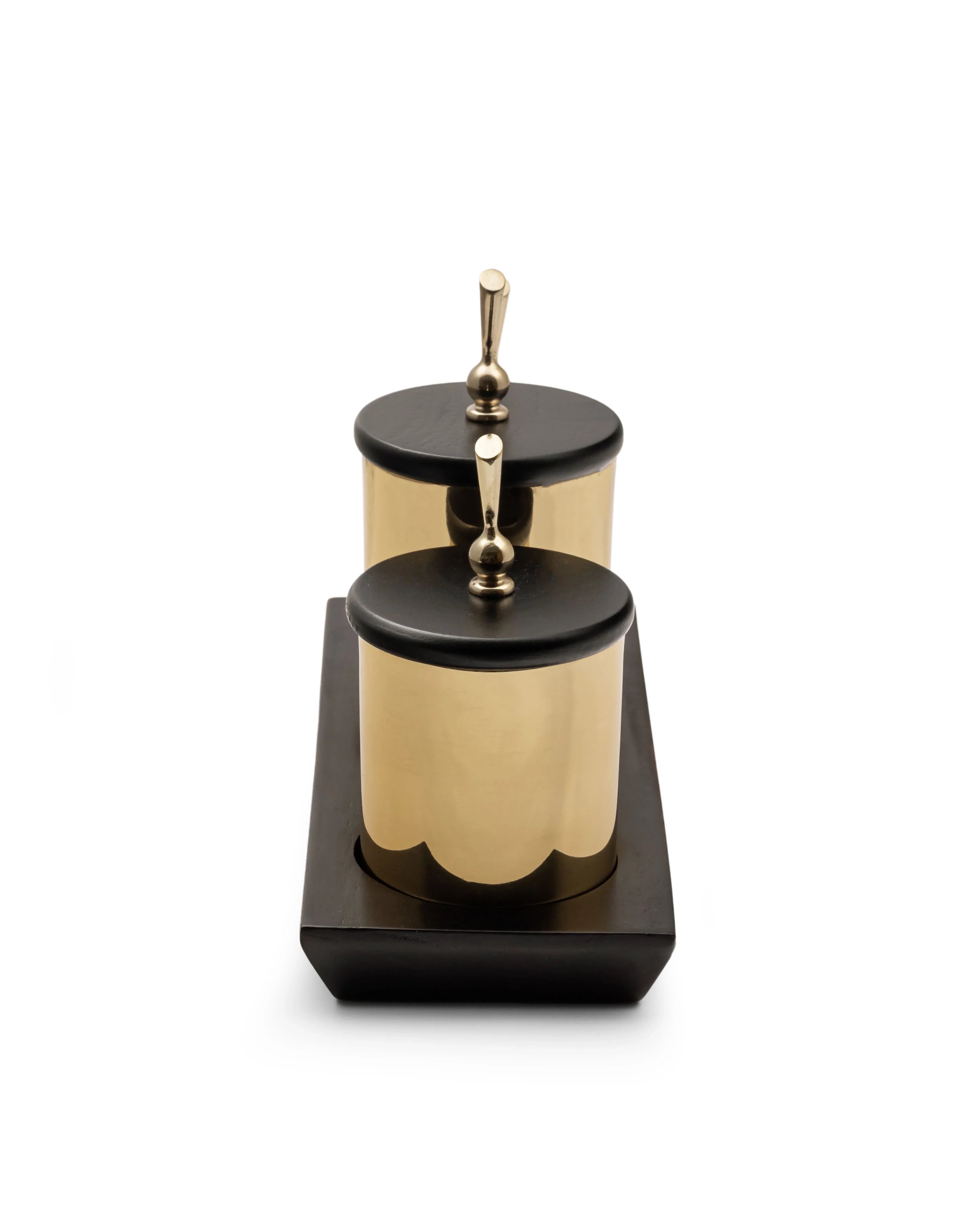 Brass Condiment Server Set | Handcrafted Wooden Tray with Brass Containers