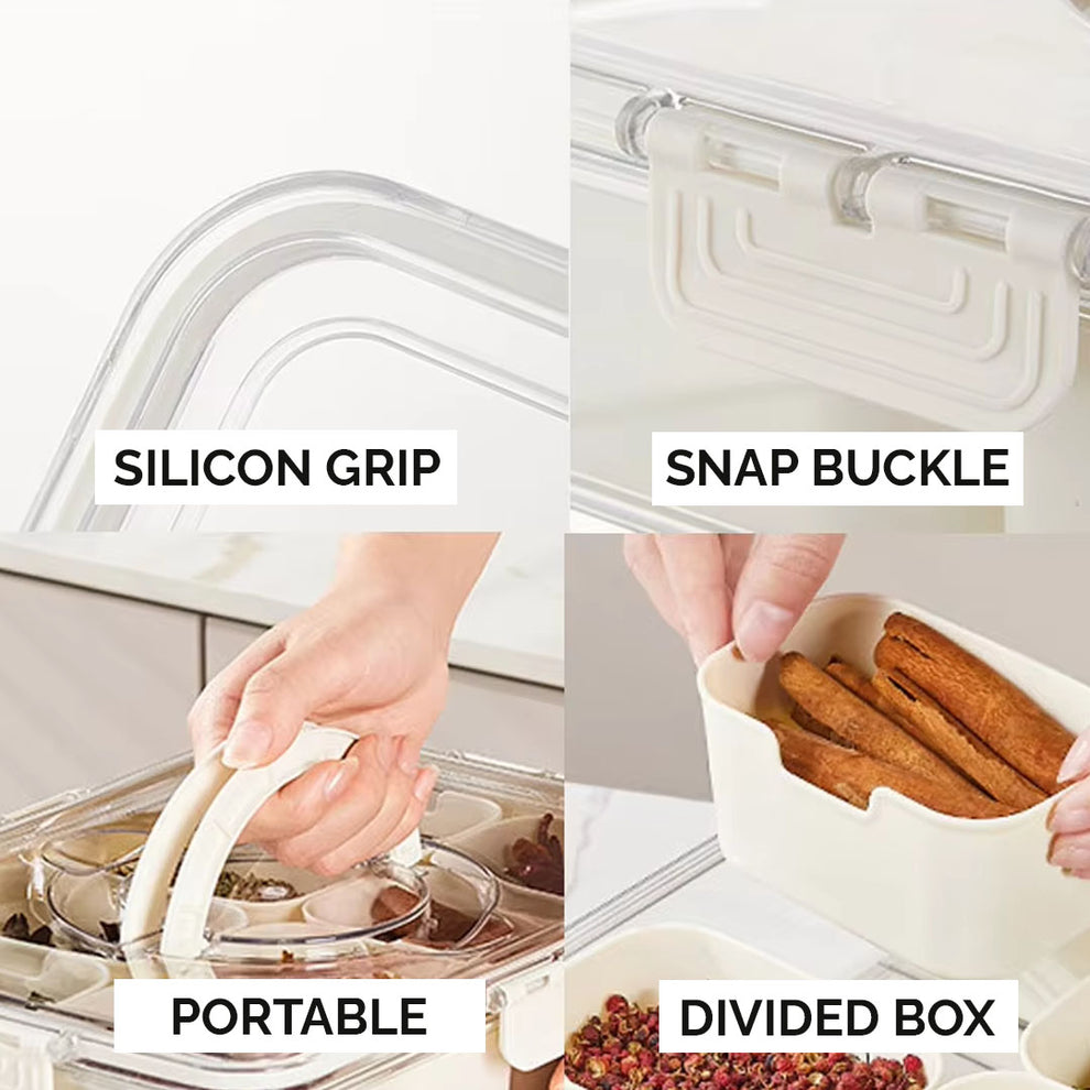 Divided Fridge Storage Boxes With 8 Serving Veggie Tray with Lid and Handle, Fridge Organizer with Removable 8 Compartment, Fridge Storage Containers (8 Compartment-1PC)