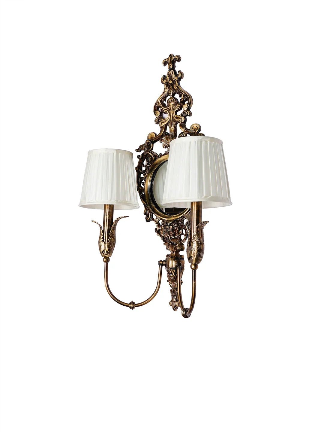 Vintage Elegance Meets Luxury - Antique Brass Wall Lamp with Mirror and Pleated Chiffon Shades