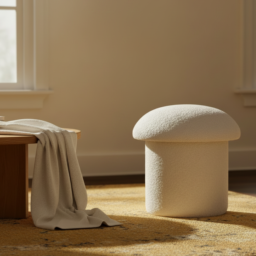 White Boucle Mushroom Footstool