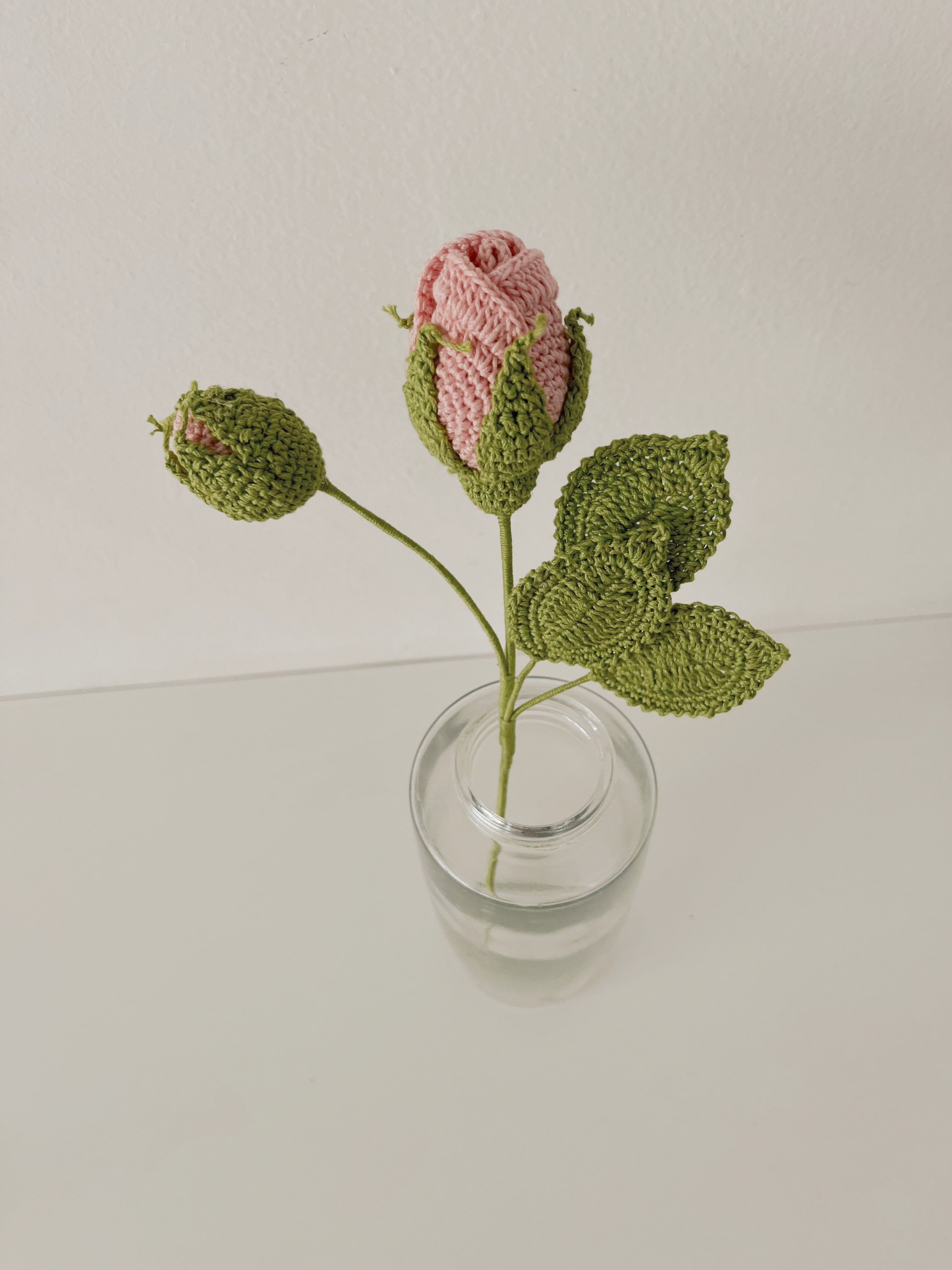 Crochet Flower - Pink Rose With Bud