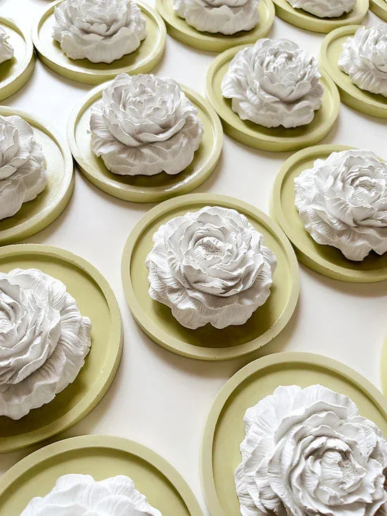 Peony Aroma Stone Flower Passive Diffuser On A Round Coaster
