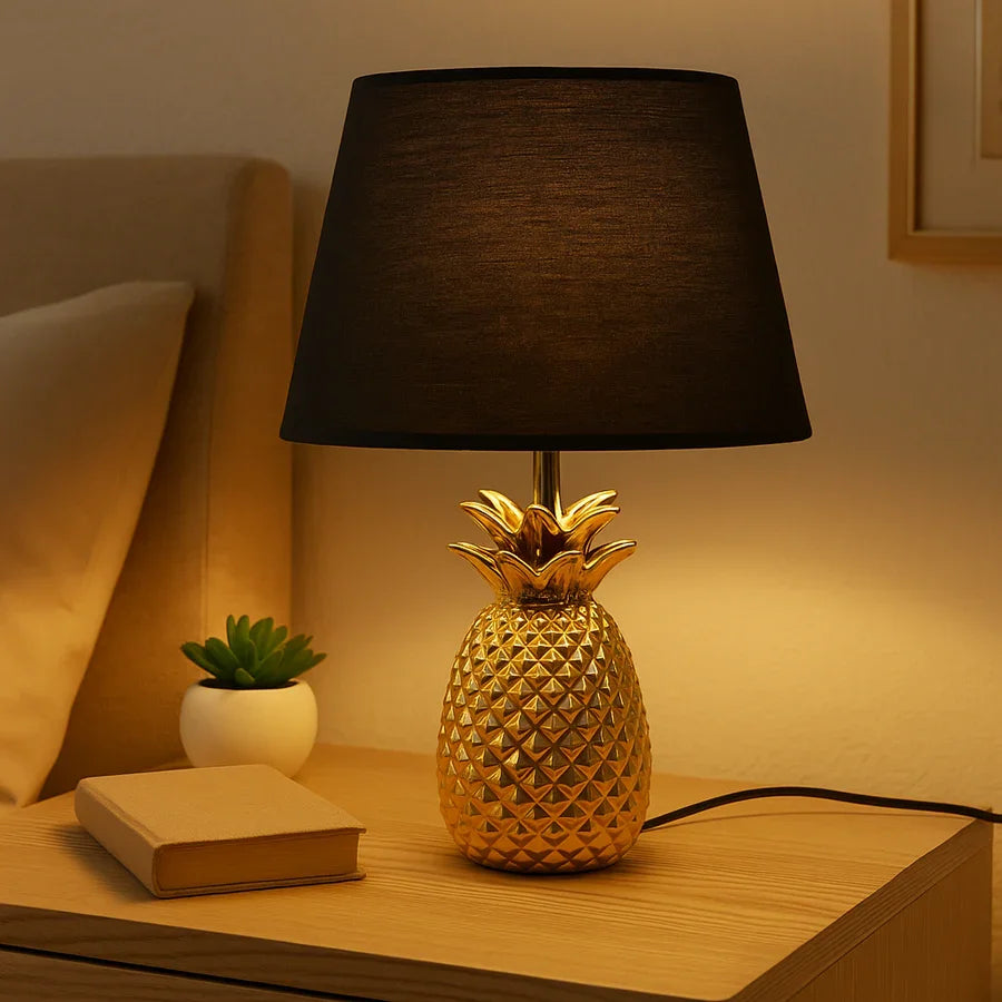 Silver Pineapple Table Lamp with Fabric Shade | Decorative Bedside Lamp