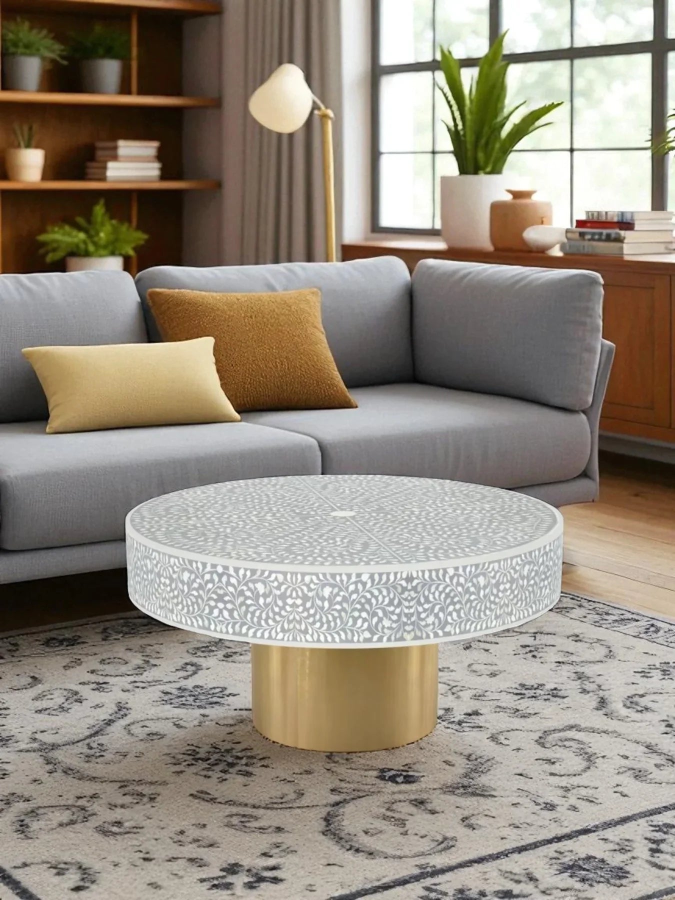 Inlay Blue Round Coffee Table - Cleo