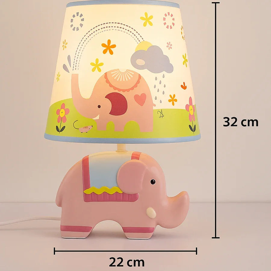 Adorable Elephant Kids Table Lamp – Ceramic Base with Printed Fabric Shade, 32 cm × 22 cm
