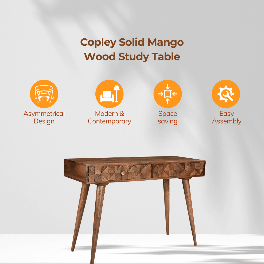 Copley Solid Mango Wood Study Table with Drawers | Wooden Study Table for Students | Office Table