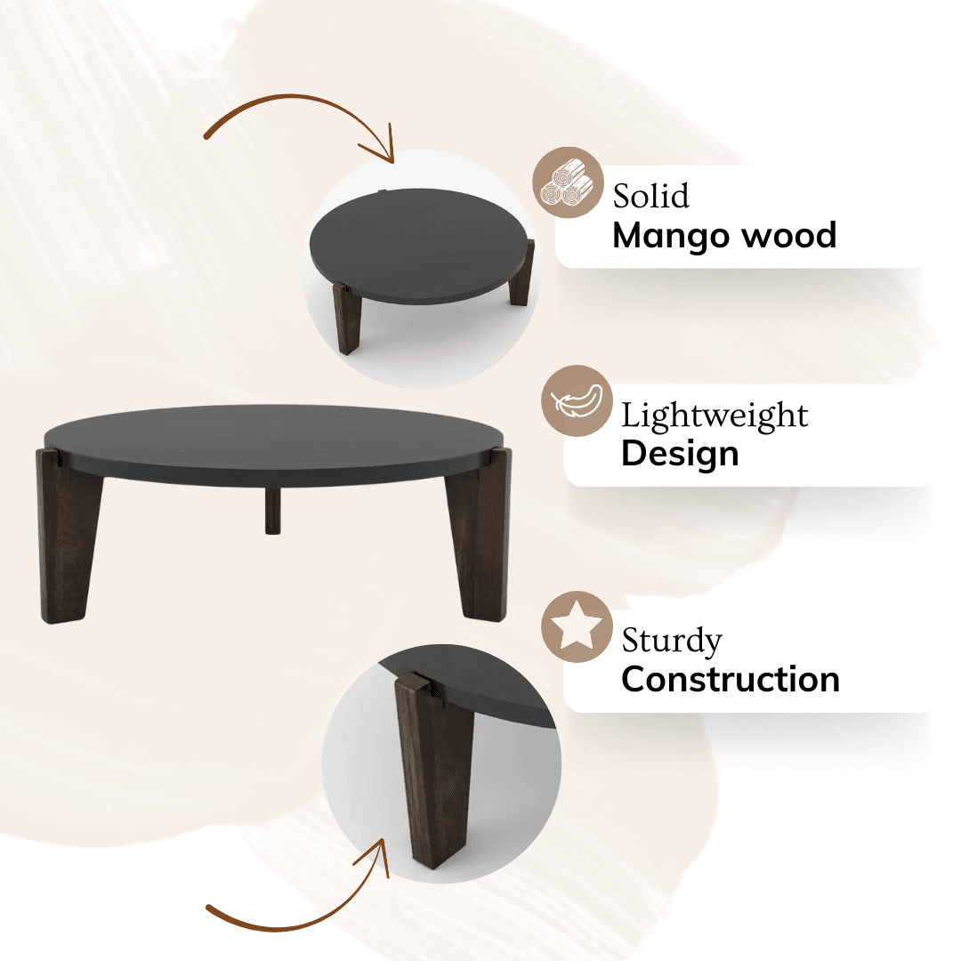 Harleen Solid Mango Wood Coffee Table | Center Table for Living Room | Tea Table