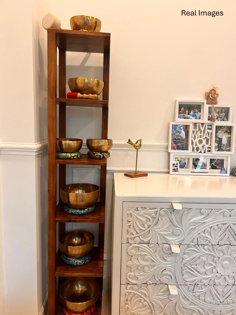 Honey Brown Wooden Corner Bookshelf | Acacia Wood Shelf for Living Room & Bedroom