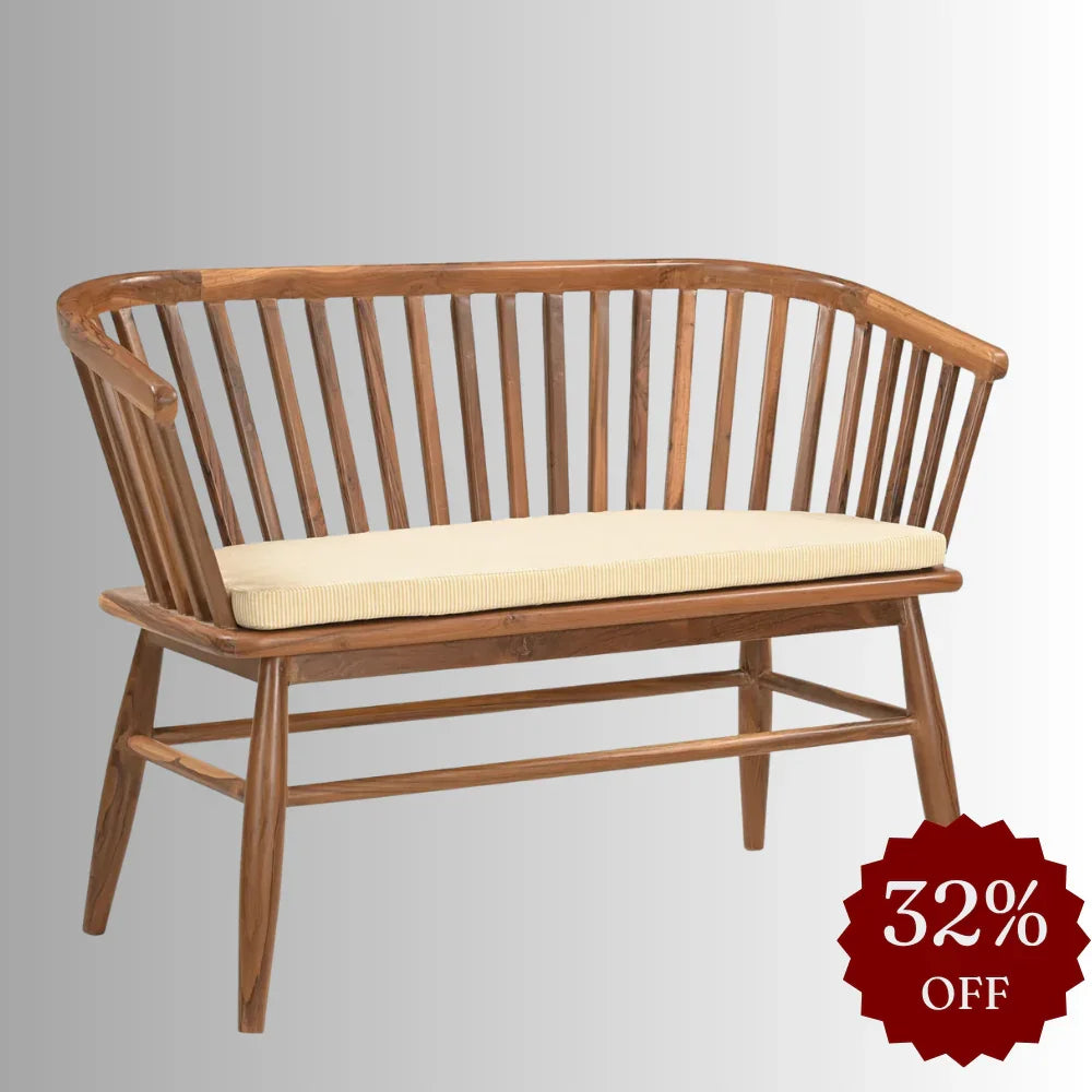 Monte Teak Wood Striped Bench | 2 seater wooden sofa