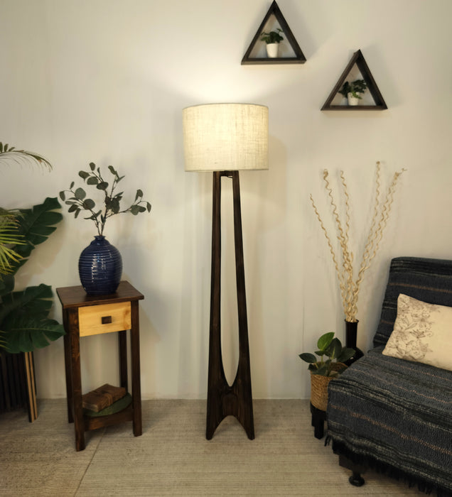 Camille Wooden Floor Lamp with Beige Fabric Lampshade