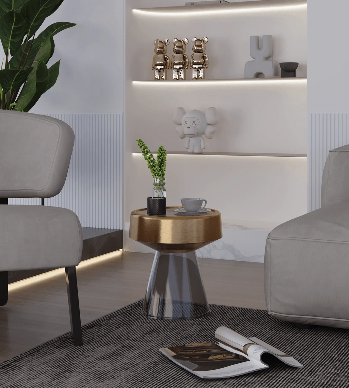 Martini Glass Accent Table |  Cocktail Glass Designer Sofa Side Table for Living Room | Round Side Table