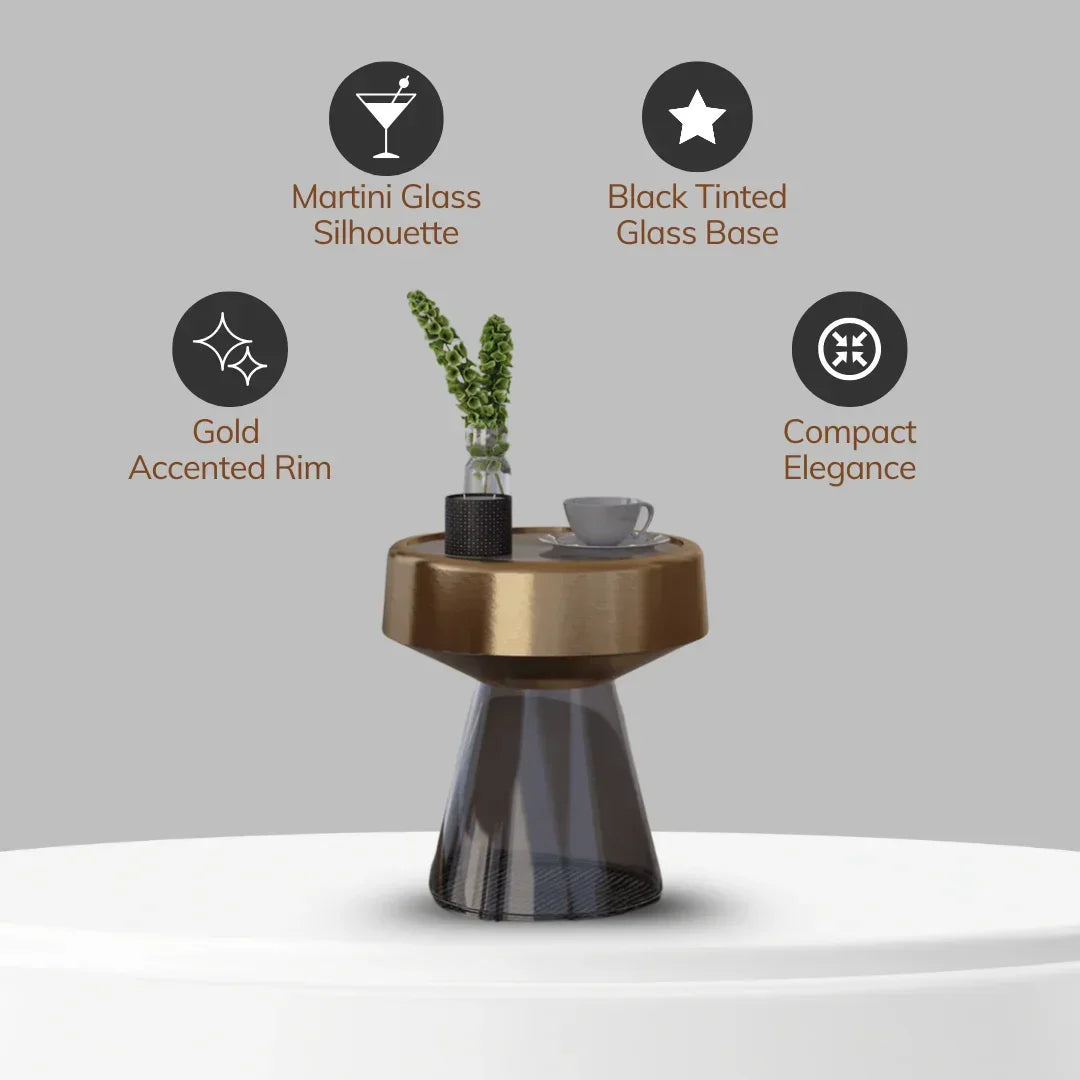 Martini Glass Accent Table |  Cocktail Glass Designer Sofa Side Table for Living Room | Round Side Table