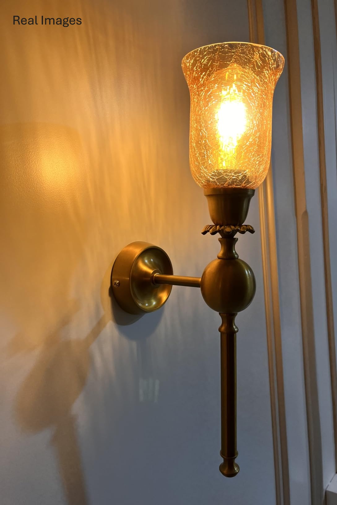 Brass Antique Finish Ball Wall Lamp with Chimney Crackled Glass Golden Luster Shade