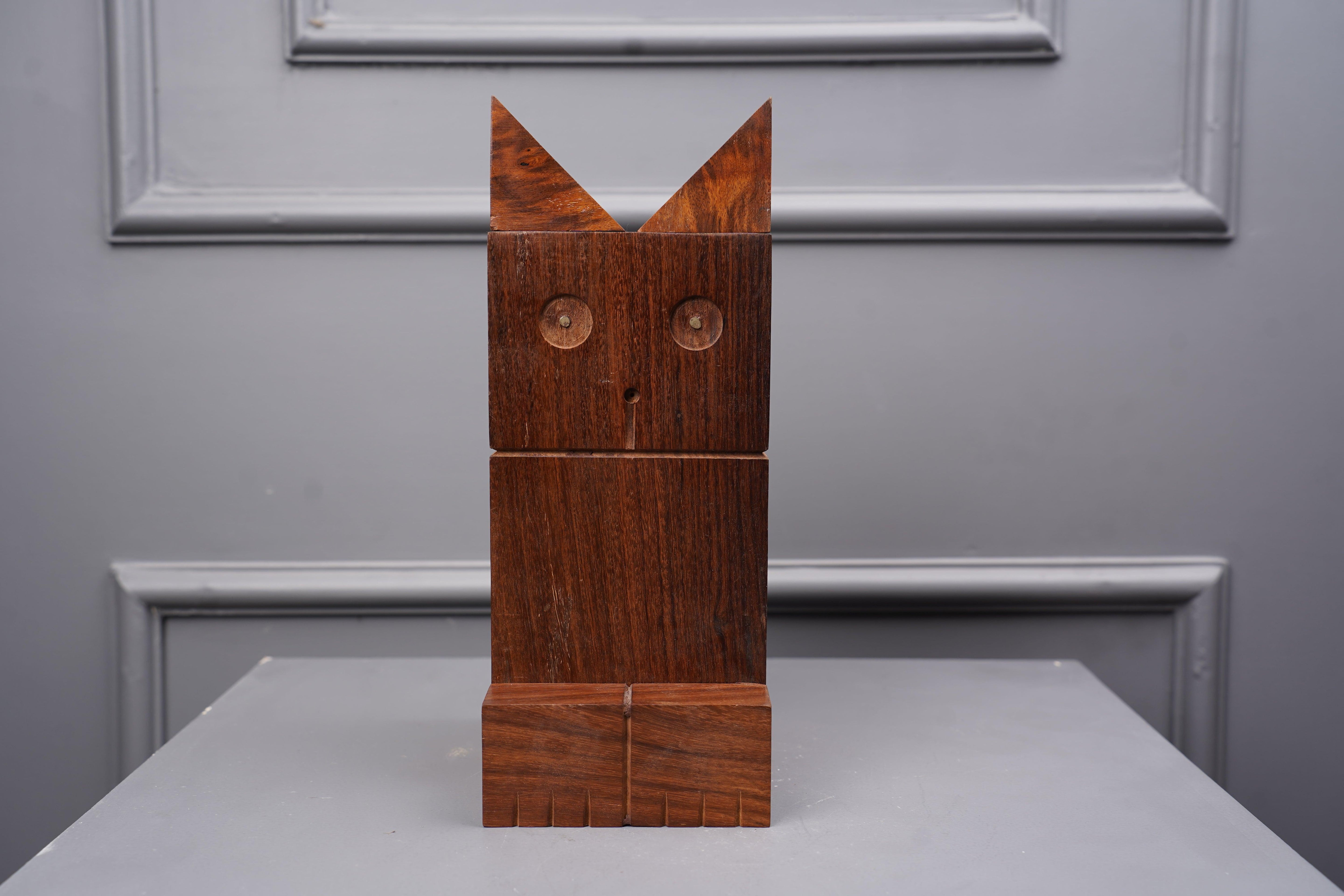 Handcrafted Wooden Cat Piggy Bank