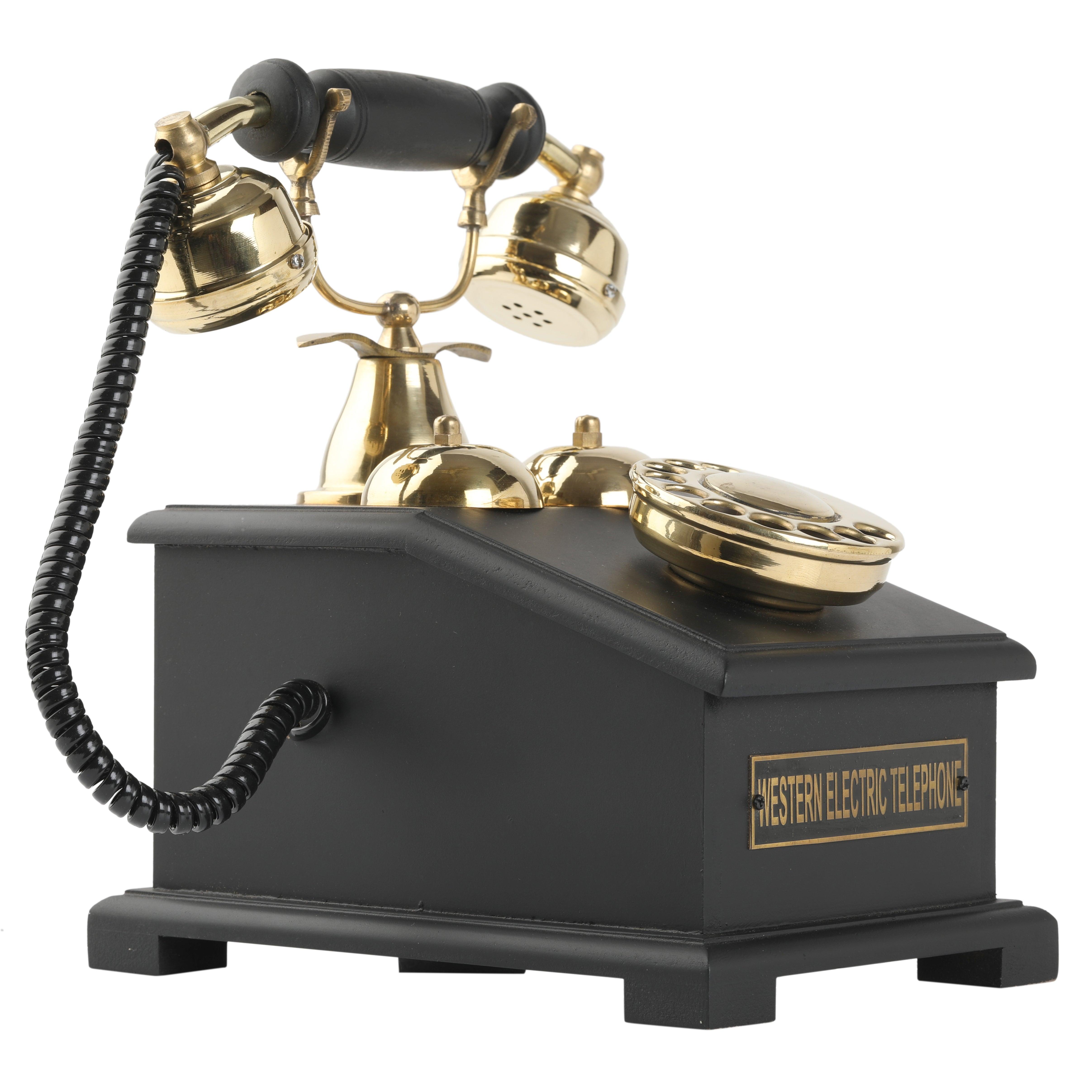 Home Decorative Antique Phone Replica - Handmade Brass and Wood Retro Style