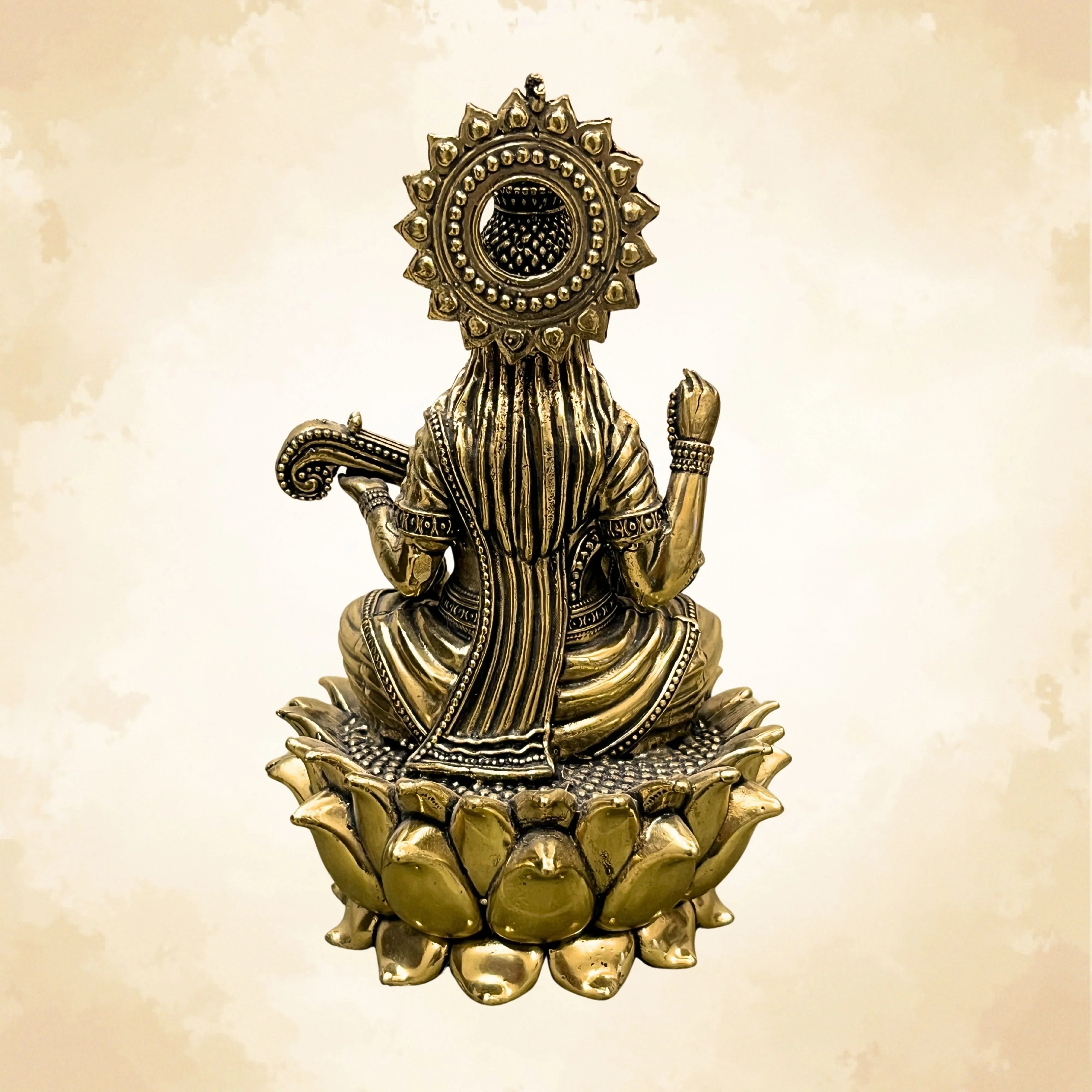 Brass Saraswati Ji on Lotus | Vastu Maa Saraswati Idol for Knowledge & Wisdom