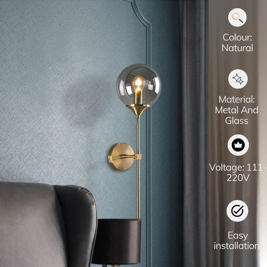 Modern Gold Glass Ball Wall Light Lamp | Fancy Wall Lights for Bedroom | Decorative Wall Lights Lamp