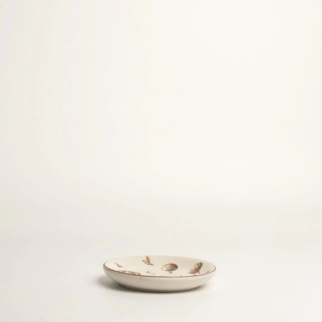 Handcrafted Stoneware Tea Plate – Vintage Hot Air Balloon Design | Ceramic Dessert & Snack Plate