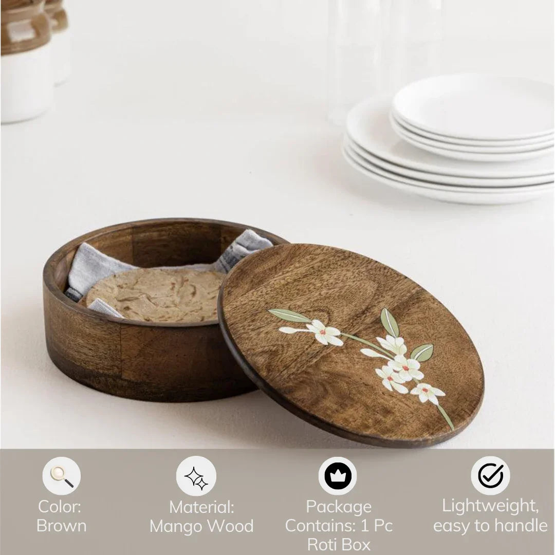 Bella Mango Wood Roti Box | Chapati Box | Wooden Roti Box Casserole