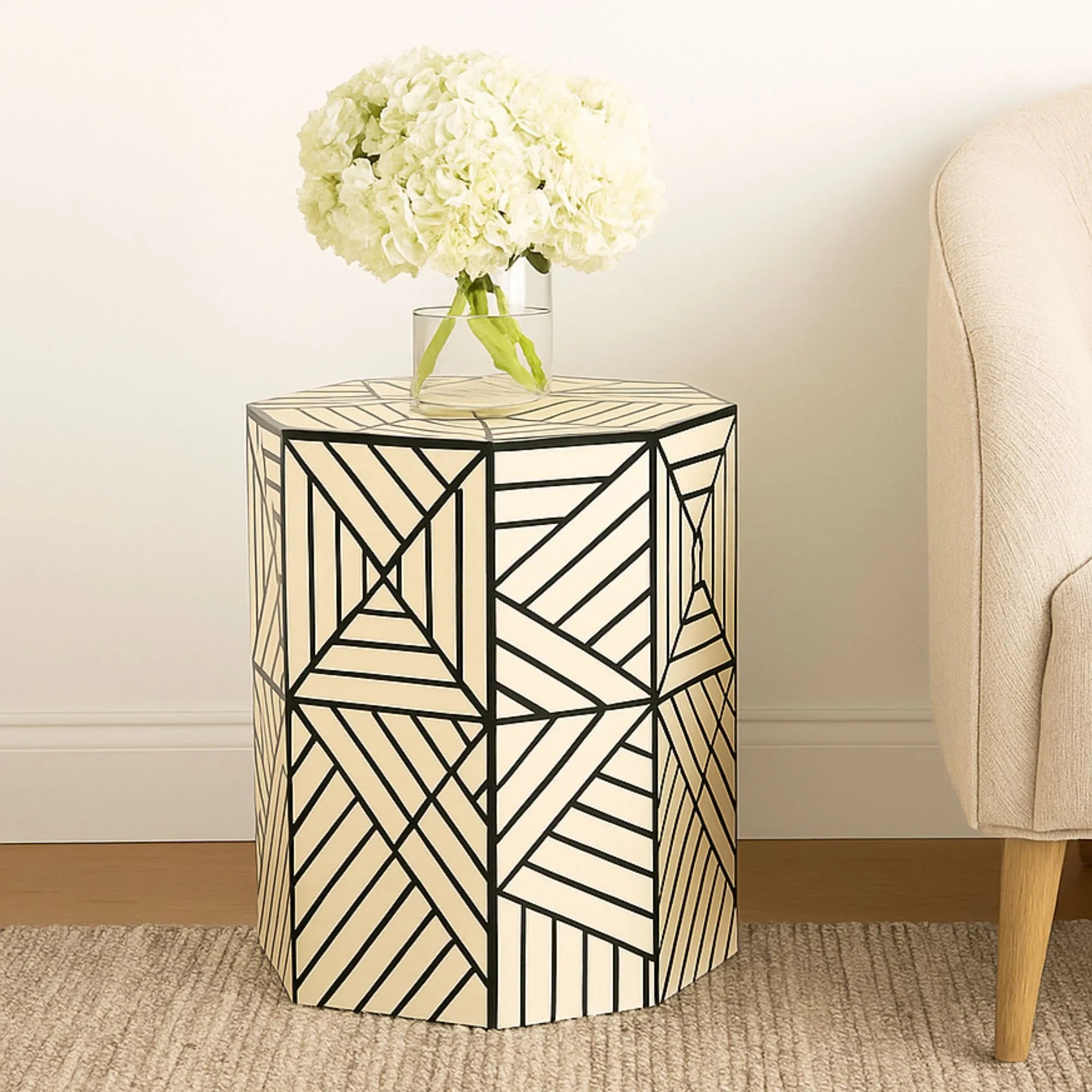 Resin Inlay Geometric Monochrome Side Table