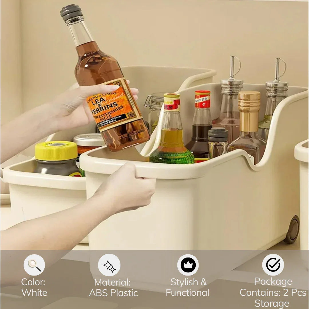 Storage Basket With Wheels | Multi-Purpose Portable Storage Organiser for Cosmetic| Under Sink Organizer (Set of 2)