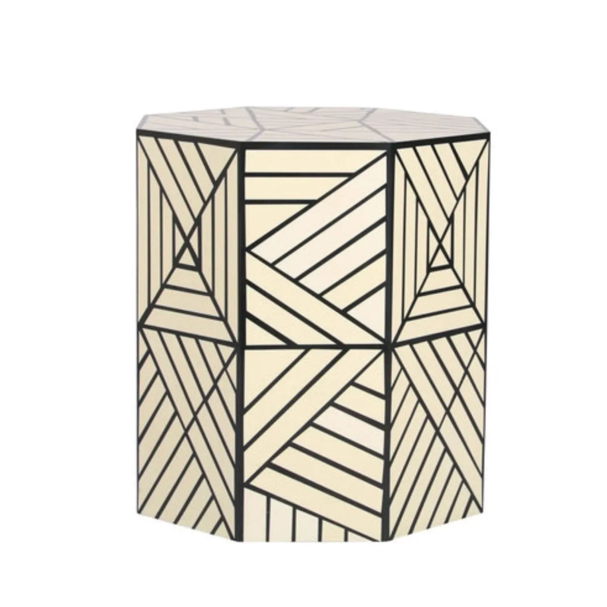 Resin Inlay Geometric Monochrome Side Table