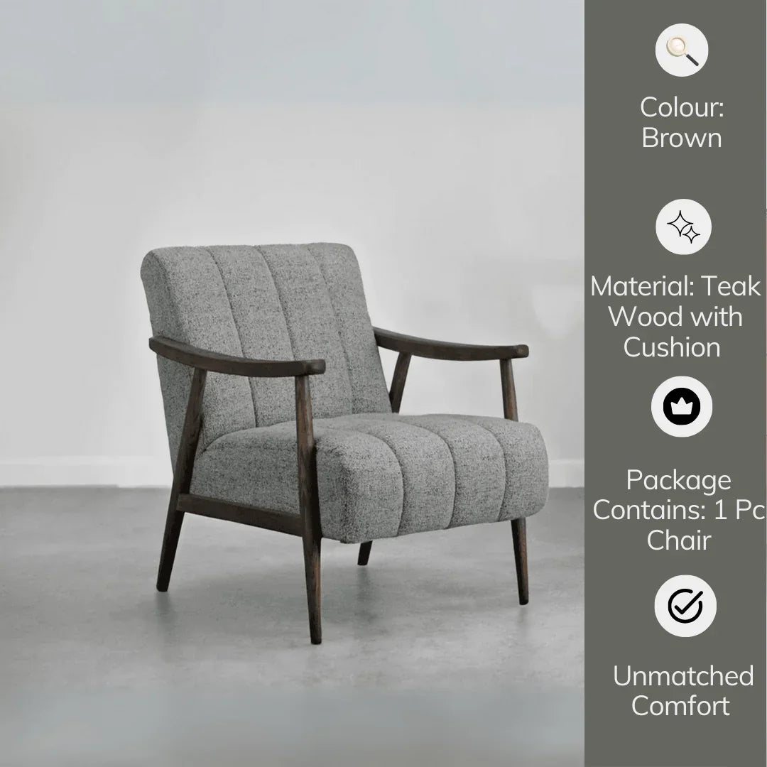 Arc Solid Teak Wood Arm Chair | Luxurious Wooden Chair for Living Room | Comfortable Cushion Chair