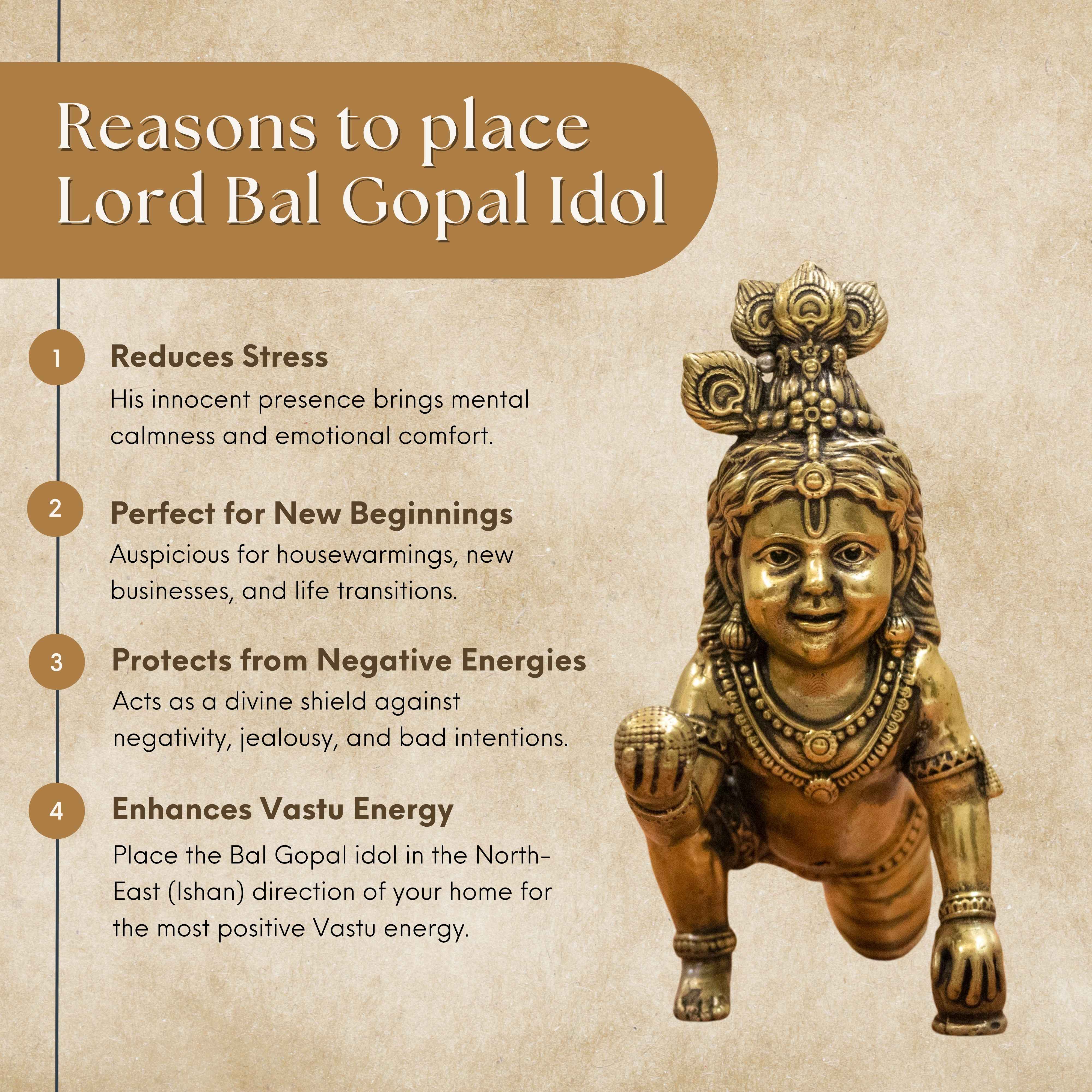 Pure Brass Handcrafted Brass Bal Gopal Idol | Lord Krishna Statue for Prosperity & Positivity