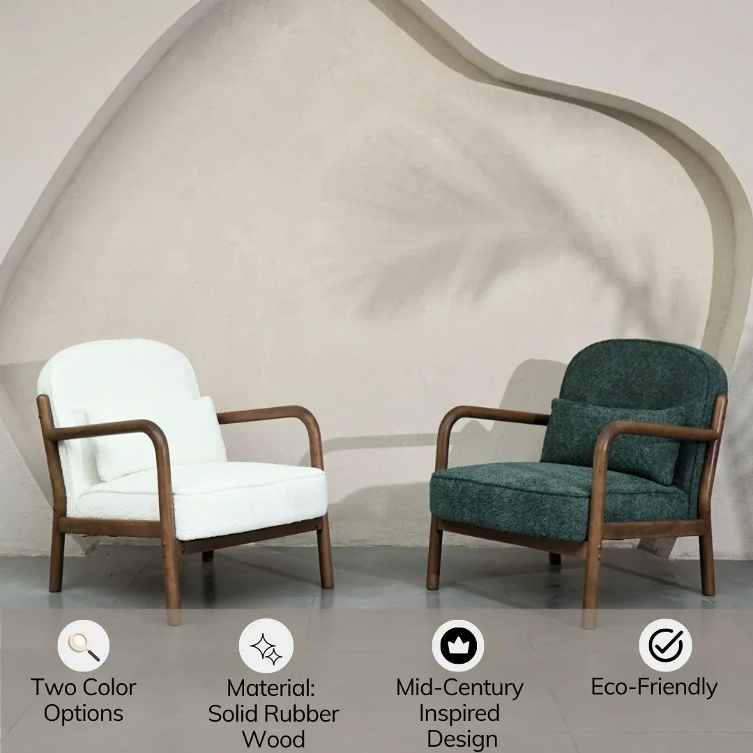Elara Boucle Comfortable Armchair | Wooden Cushion Chair for Living Room | Lounge Chair