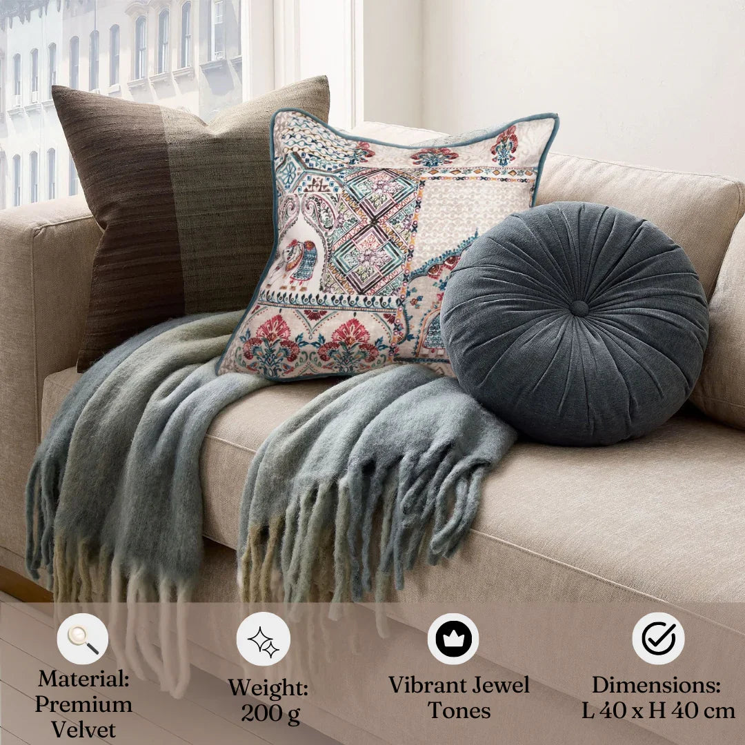 Royal Caravan Velvet Cushion Cover – Mughal Elephant Motif