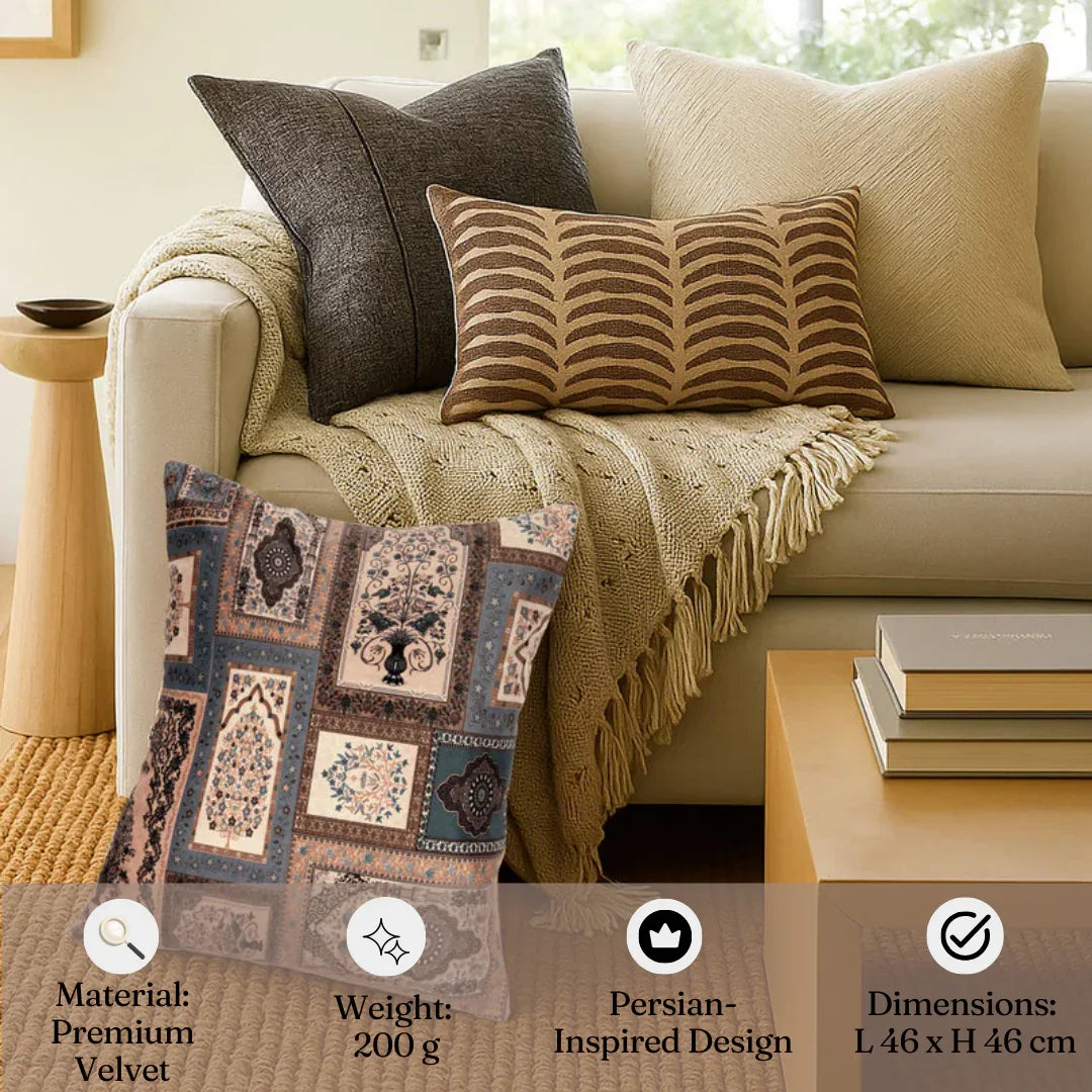 Persian Heritage Velvet Cushion Cover – Antique Tile Design