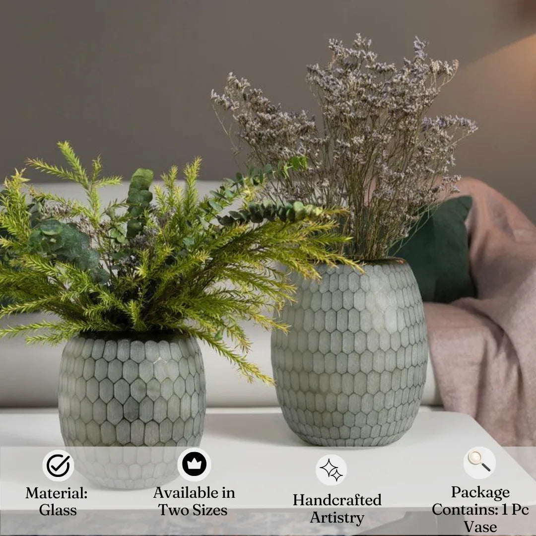 Harmony Hex Glass Vase | Decorative Table Vase | Modern Flower Vase for Living Room & Home Decor