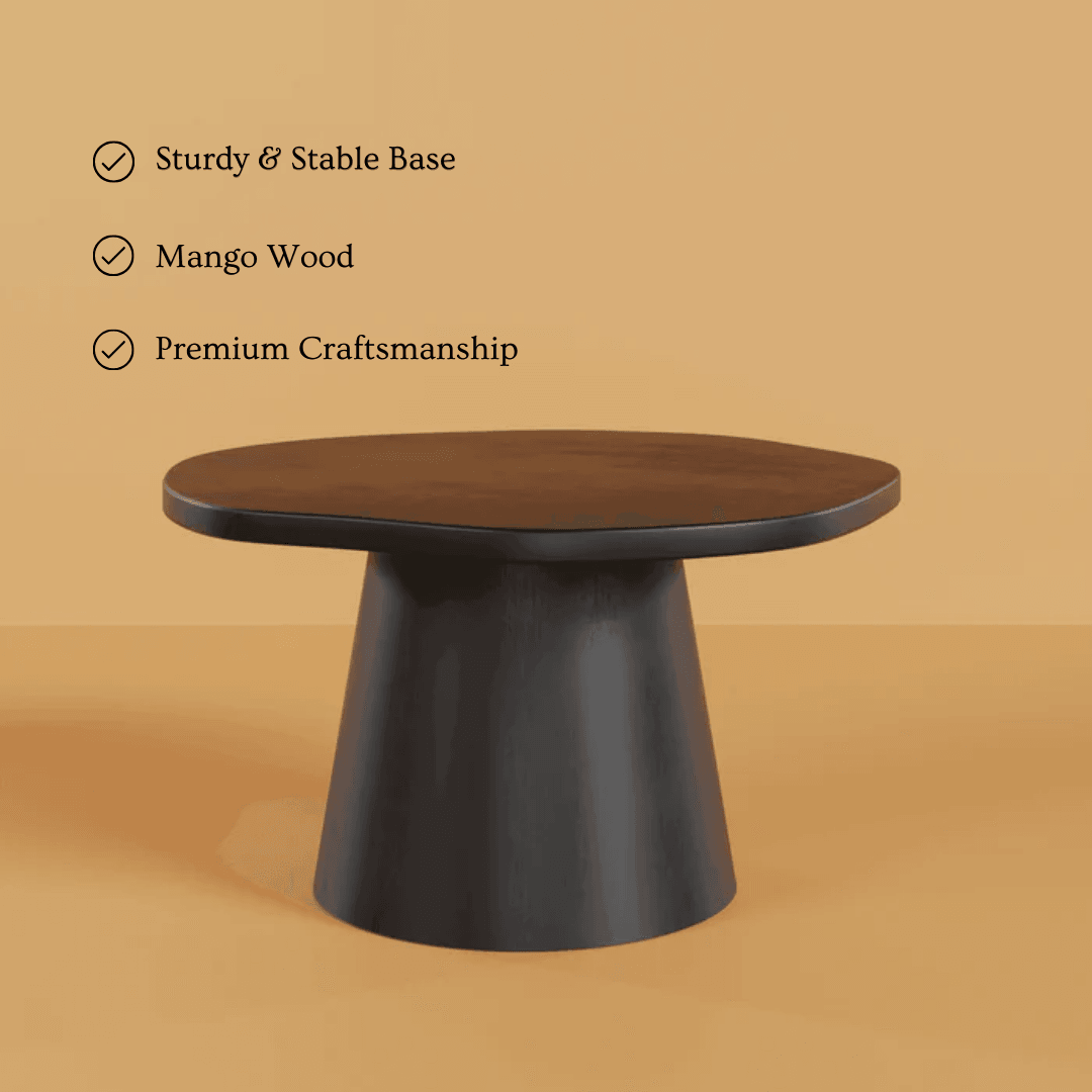 Crater Round Coffee Table | Solid Mango Wood Center Table for Living Room | Tea Table