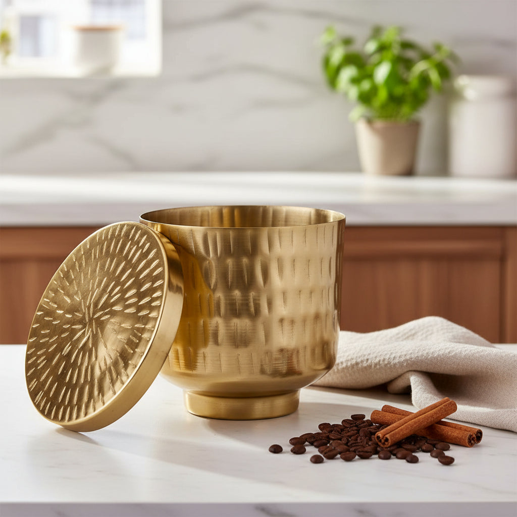 Golden Chitai Box | Vintage Canister Box for Table Décor | Decorative Kitchen Storage Jar