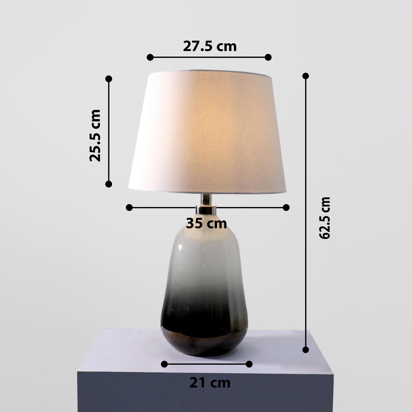 Smoke Grey Glass Table Lamp for Living Room | Modern Ombre Study Lamp with White Linen Shade