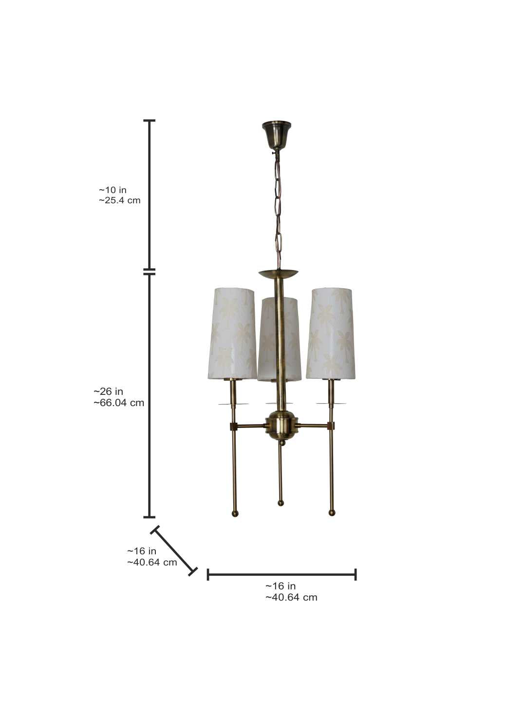 16-Inch Antique Brass 3-Light Compact Chandelier | Tropical Palm Fabric Shades